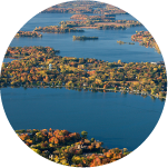 Drone Image of Forested Landscape with Lakes, Rivers and Islands
